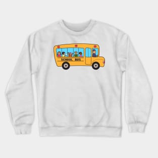 School bus with group of school children. Flat design drawing isolated on white background d. Crewneck Sweatshirt